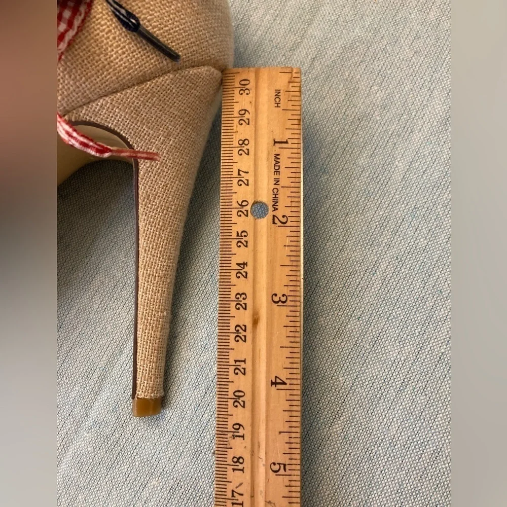 Not Rated Linen Red White and Blue Peep Toe Heels- Size 7.5